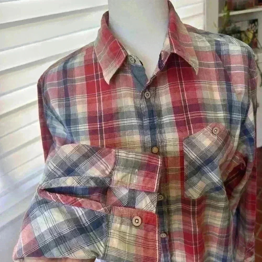 Guess Jeans Men's Clyde Plaid Button Pocket Shirt Long Sleeve Check Blue Size M - Picture 5 of 8